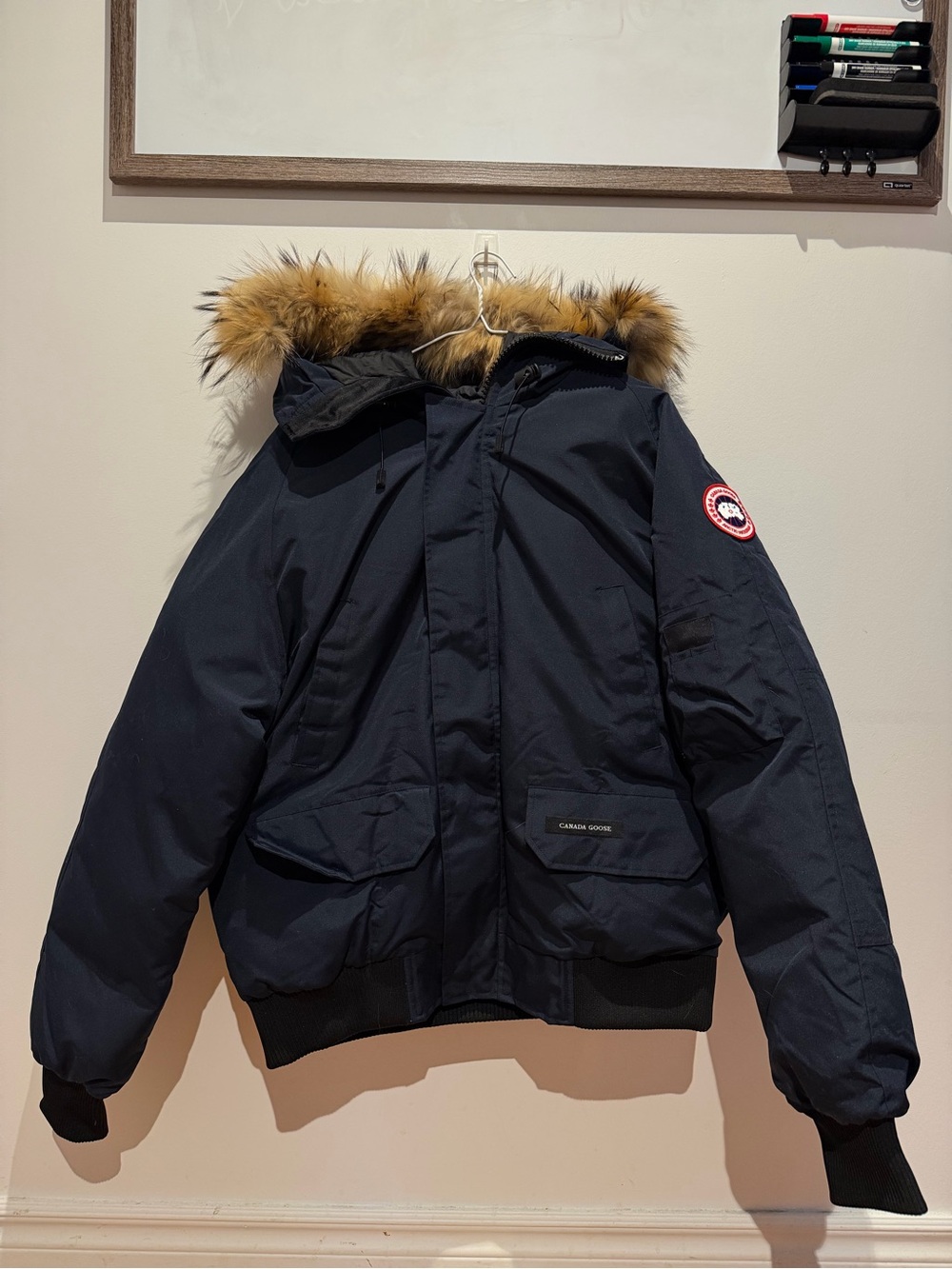 Canada Goose unisex Dark Navy Bomber Parka with Fur-Trim Hood